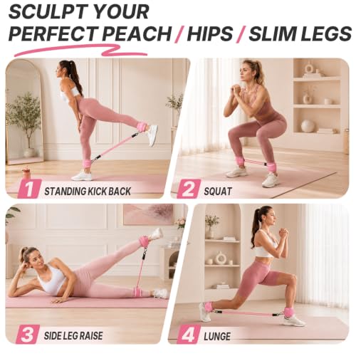 Pink Pilates Equipment Set for Home Workouts - 21 PCS Pilates Kit with Ring & Ball