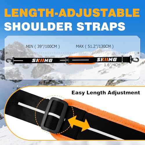 Mellbree Ski Carrier Strap, Ski Strap and Pole Carrier for Easy Transportation of Your Skiing Accessory, Pole, Skimate and Boot, Adjustable Size - Feel Comfortable Walking to and From the Mountain