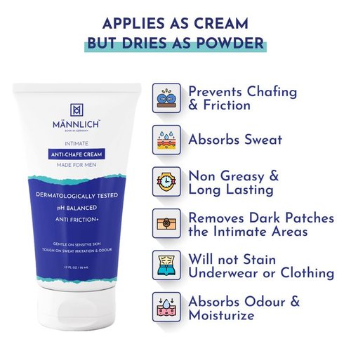 Mannlich Anti Chafing Cream for Men, Anti-Rash Cream for Intimate Areas, Reduces Inner Thigh Rashes from Sports and Fitness Activities, Prevents from Sweat, Odor, Irritation & Rashes |