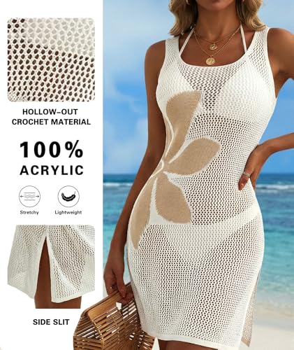 Women’s Crochet Swimsuit Coverup Medium White Beach Dress Summer Vacation