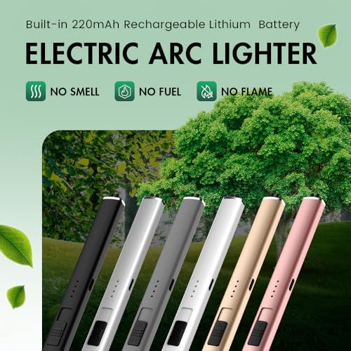 2 PCS Pack USB Rechargeable Electric Candle Lighter with LED Power Display, Dual Arc Plasma Flameless Type C Long Lighter for Birthday,Fireplace, Candle, Camping(Black & Rose Gold