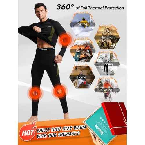 romision Thermal Underwear for Men Long Johns Fleece Lined Hunting Gear Bottom Top Set Base Layer for Cold Weather Gift