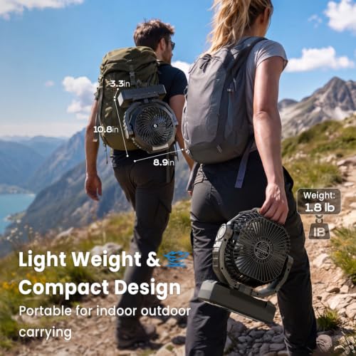 Portable Camping Fan with Light and 24000mAh Battery - 3-in-1 Rechargeable Fan for Outdoor Travel