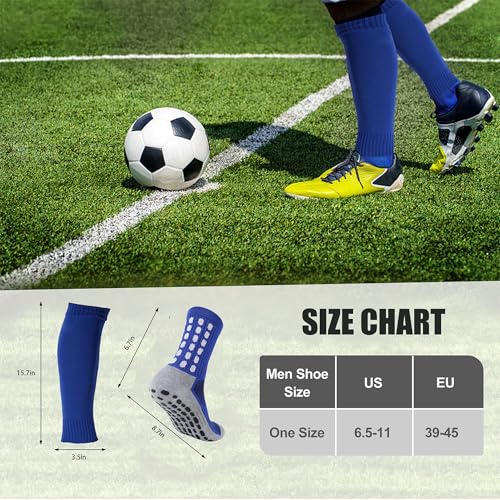 Soccer Grip Socks with Shin Guard Sleeves 2 Pack - One Size Black+Blue
