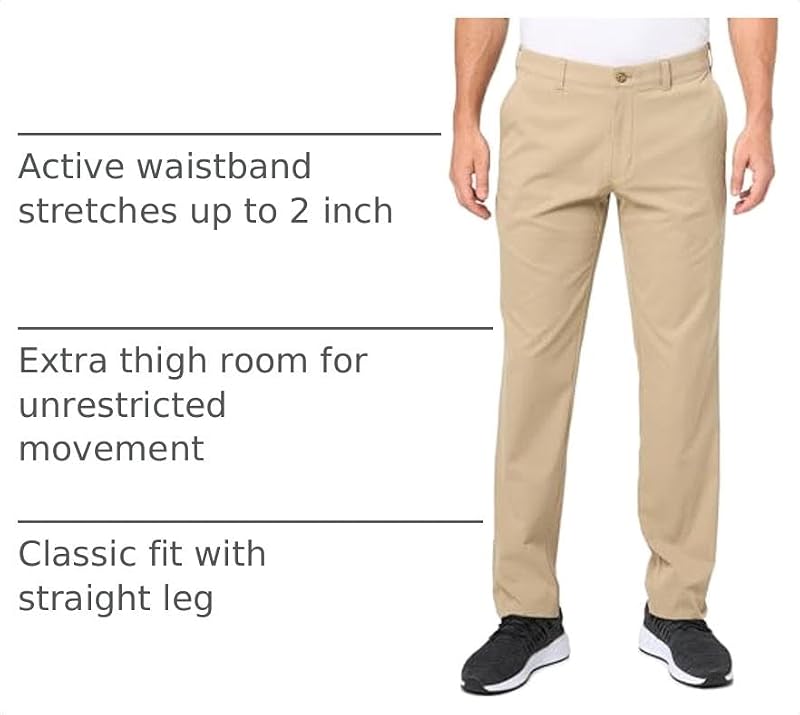 Men's Golf Pants with Active Waistband - 32W x 30L Chinchilla Variation