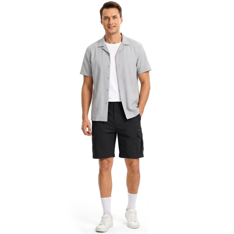 Jessie Kidden Mens Outdoor Casual Elastic Waist Lightweight Water Resistant Quick Dry Fishing Hiking Shorts #6222-Black,36