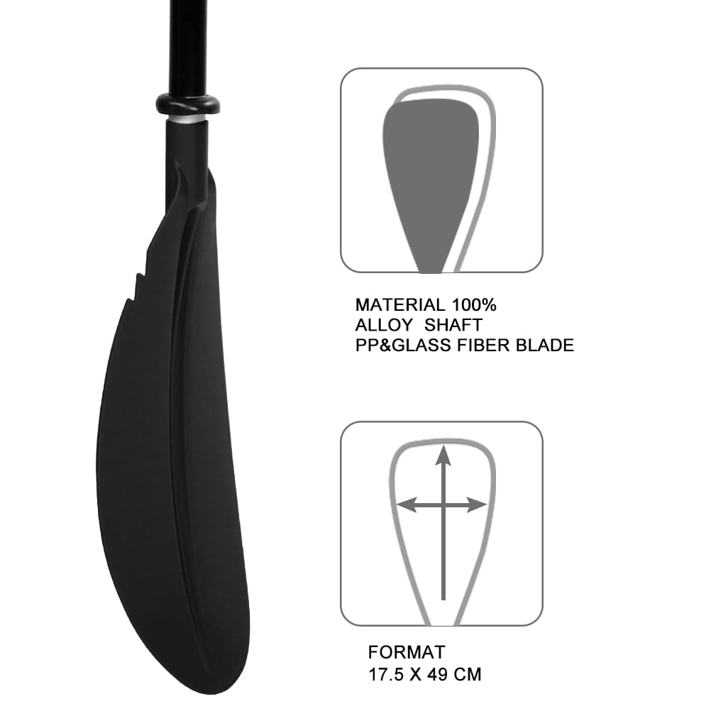 Karltion Kayak Paddle - Adjustable 2 Pieces Aluminum Alloy Shaft with Glass Fiber Blade for Surfing,Oar Fishing Easy Packable Travel- Black