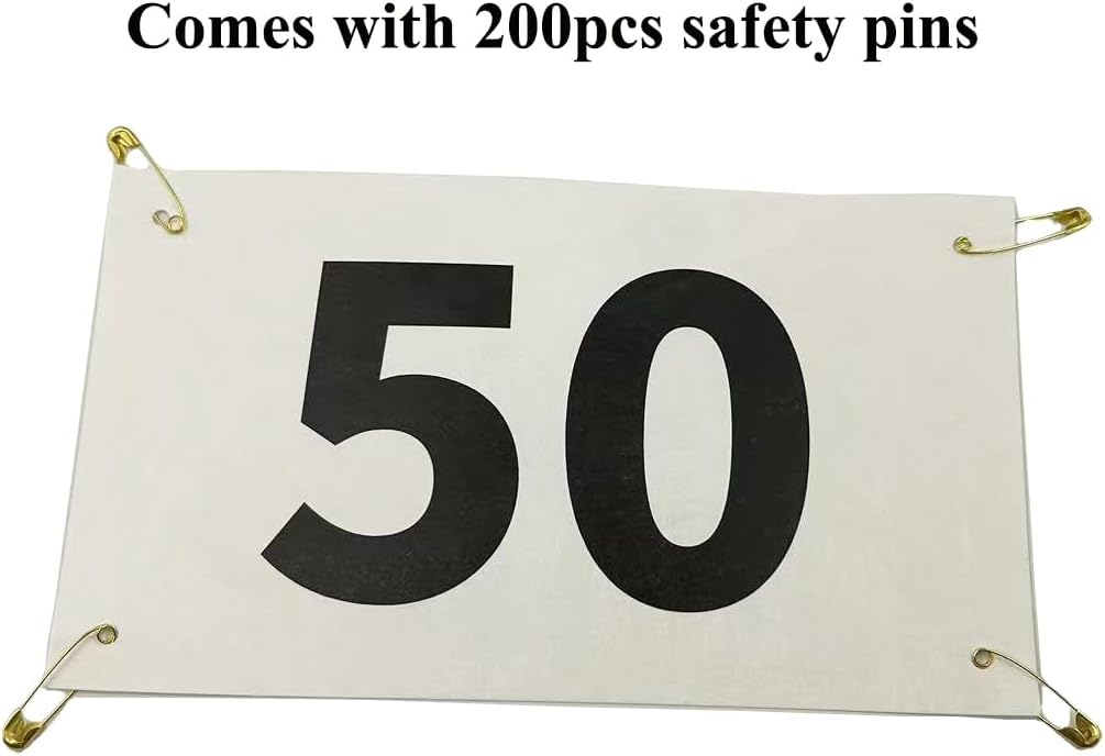 1-200 Running Race Bibs Large Numbers with Safety Pins for Marathon Race Events- Tyvek Tearproof Waterproof