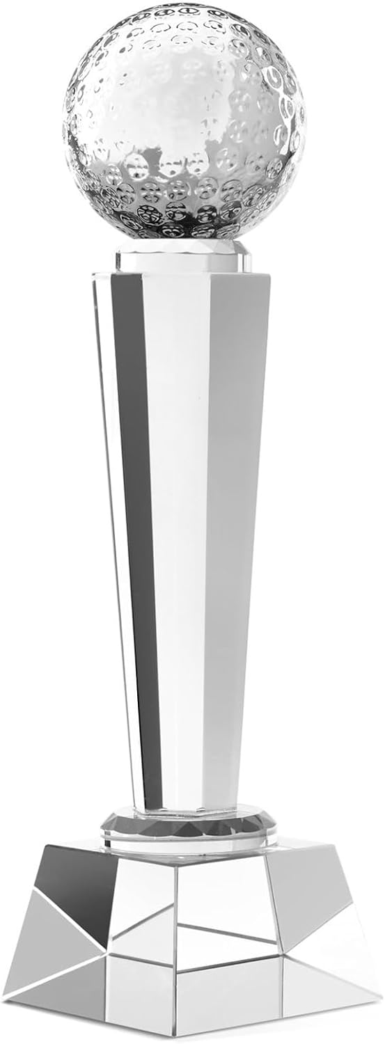 Juvale Crystal Glass Golf Trophy with Elegant Gift Box for Tournaments, Sports Competitions, Parties, Champion Award, Paperweight for Desktop and Table Decor (9 Inches Trophy Golf)