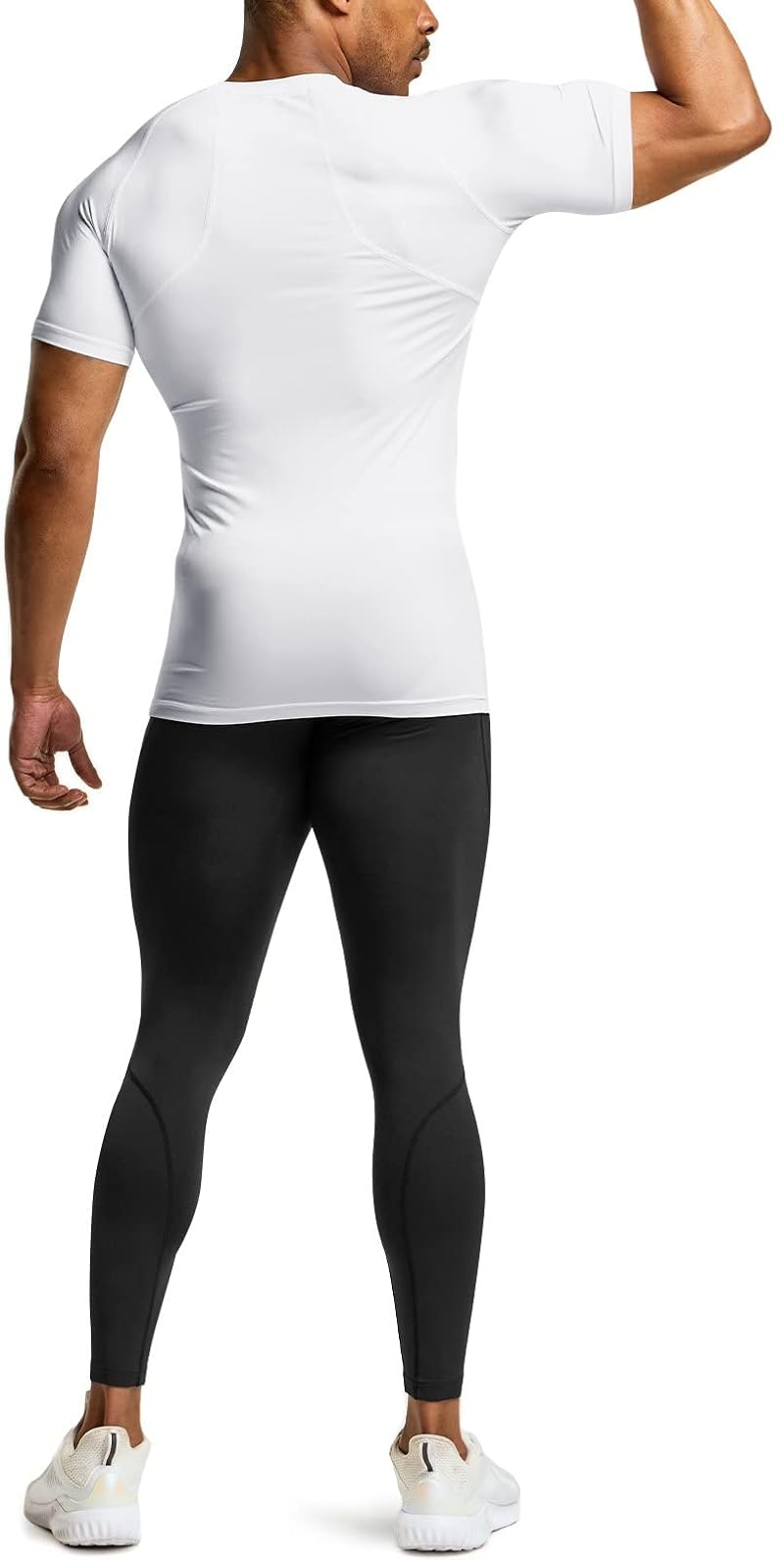 Athlio 3-Pack Men’s Cool Dry Short Sleeve Compression Shirts - Baselayer Athletic Tops, White, Medium