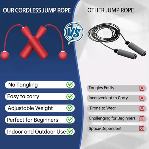 Training Ropeless Skipping Rope, Fitness Sporting Goods, For Men and Women - Red