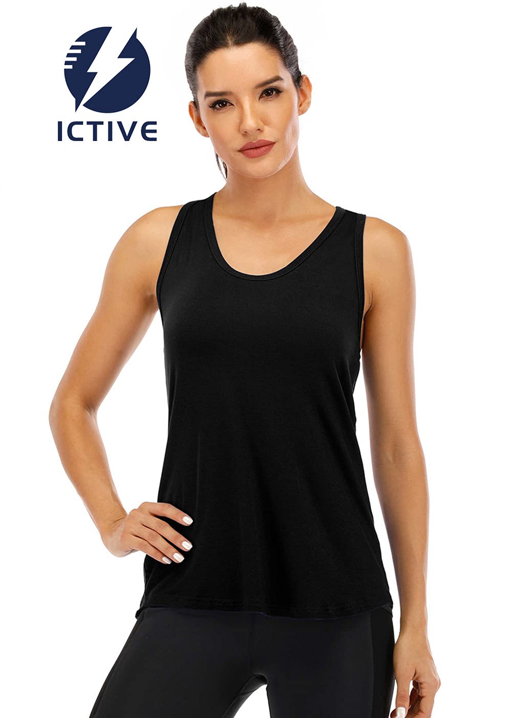 ICTIVE Workout Tank Tops for Women Sleeveless Yoga Tops for Women Mesh Racerback Backless Running Gym Shirts Black M