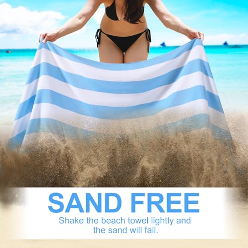 Oversized Turkish Beach Towels 74"x38" Thin Quick Dry Sand Free Pool Swim Bathing Towel Extra Large Blanket Adult Travel Essentials Cruise Accessories Must Haves Summer Blue Stripes