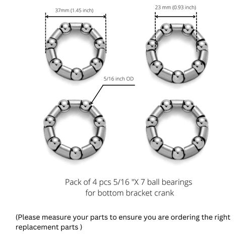 5/16” X 7 Bike Crank Bearings, Replacement Ball Bearing Retainer Cages Set for Bicycle, Crank Bottom Bracket, Mountain or Road Bike, BMX Crankset Kit,Pack of 4