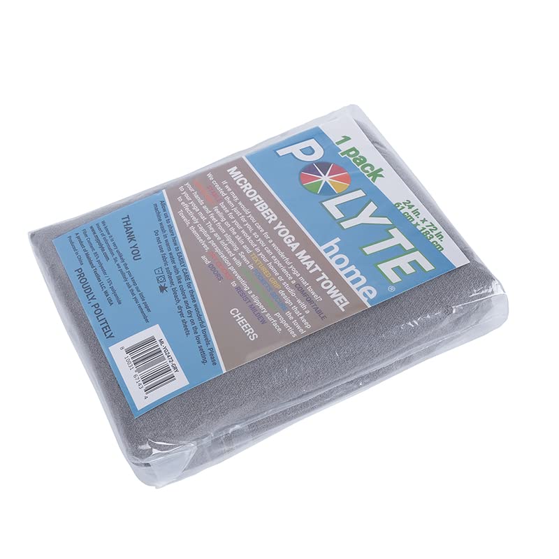 Polyte Microfiber Yoga Towel - Non Slip, 24x72 in, Gray