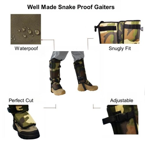Ykyjch Snake Gaiters for Hunting Hiking Boots Waterproof Leg Protection Guards with Adjustable Buckle Fit Men Women Military Green Camouflage Snake Bite Resistant Leggings Chaps