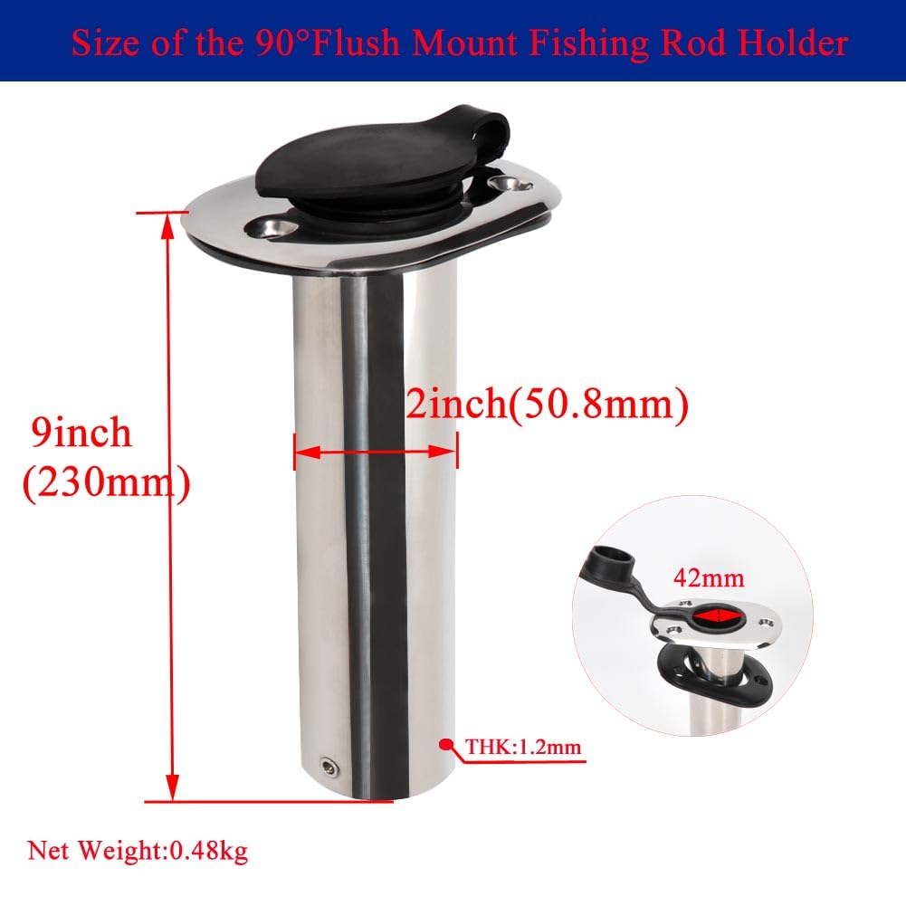 2PCS Flush Mount Fishing Rod Holder Stainless Steel, 90 Degree