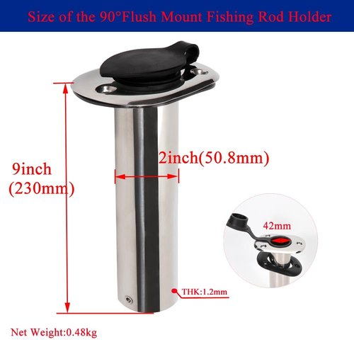 2PCS Flush Mount Fishing Rod Holder Stainless Steel, 90 Degree