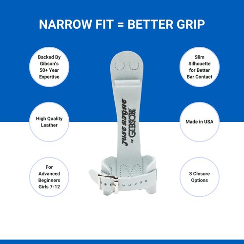 Gibson Athletic Girls Double Buckle Just Right Uneven Bar Grips, Gymnastics, Girls, White, Medium