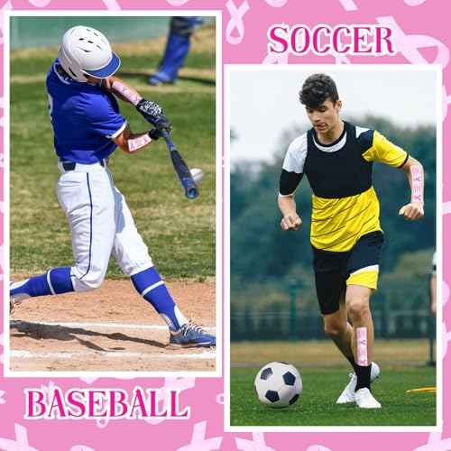 Geiserailie 2 Pack Breast Cancer Awareness Sticky Athletic Tape 2in x 30ft Pink Ribbon Cotton Sports Tape Wrist Wrap for Football Soccer Trainers Finger Wrist Ankle Men Women Gifts(White)