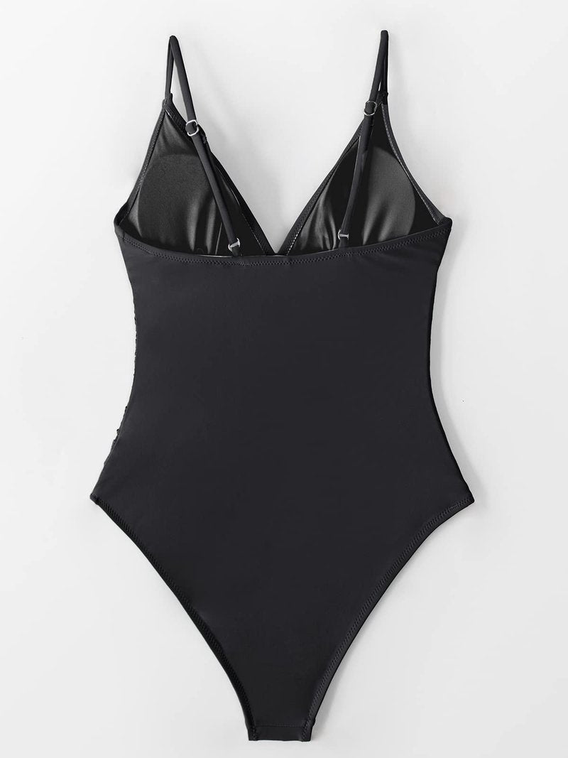 CUPSHE Women's One Piece Swimsuit Tummy Control V Neck Bathing Suits XL Black