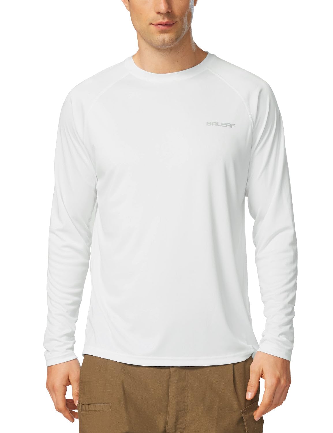 baleaf Mens UPF 50+ Sun Protection Shirts Long Sleeve Rash Guard, Quick Dry 4-Way Stretch for Fishing Swimming Surfing 01-White 2XL