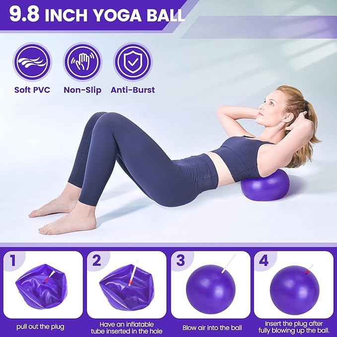 13Pcs Pilates Kit, Pilates Essentials Kit for Women, Booty Bands for Working Out Glutes Yoga Ball 25cm Figure 8 Resistance Band Yoga Bands for Stretching (Pink)