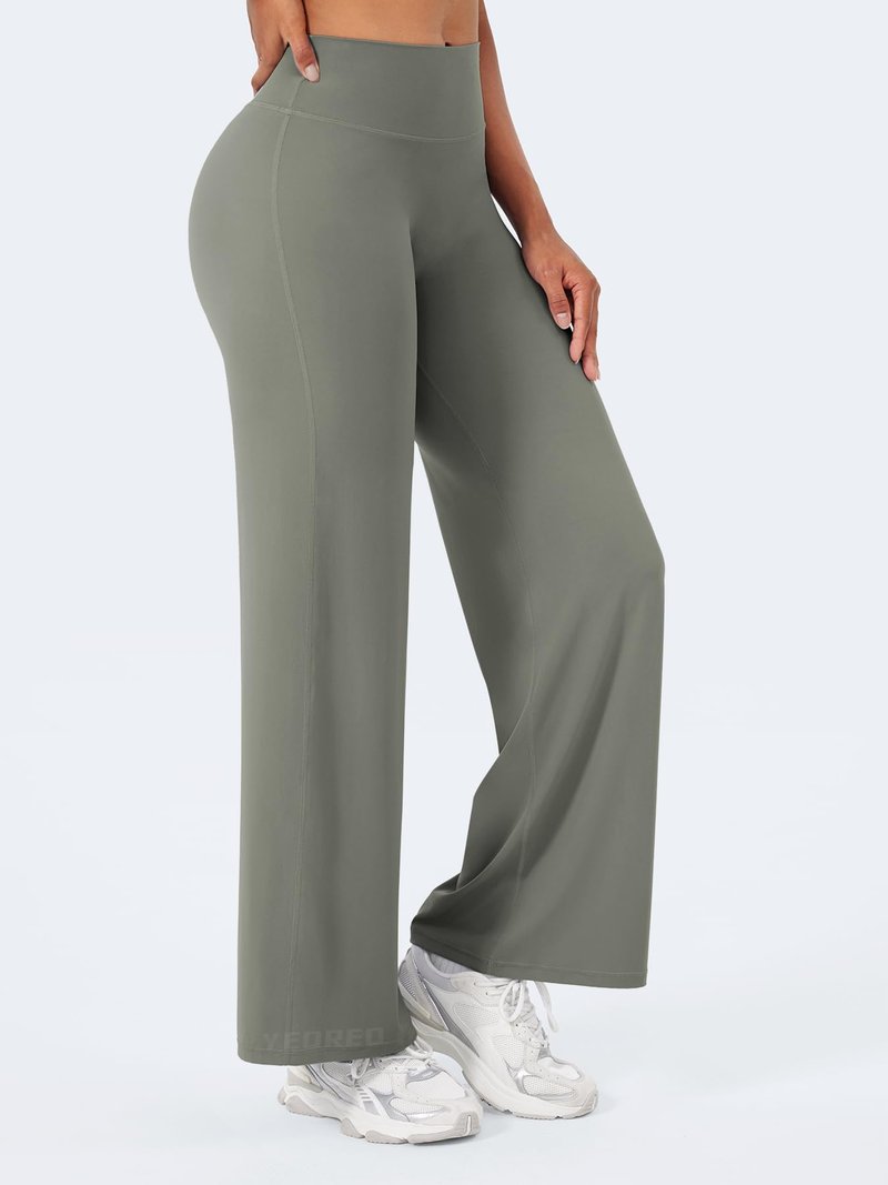 YEOREO Workout Leggings Womens No Front Seam Straight Leggings 29" High Waist Buttery Eddiy Gym Yoga Pants Gray Green XS