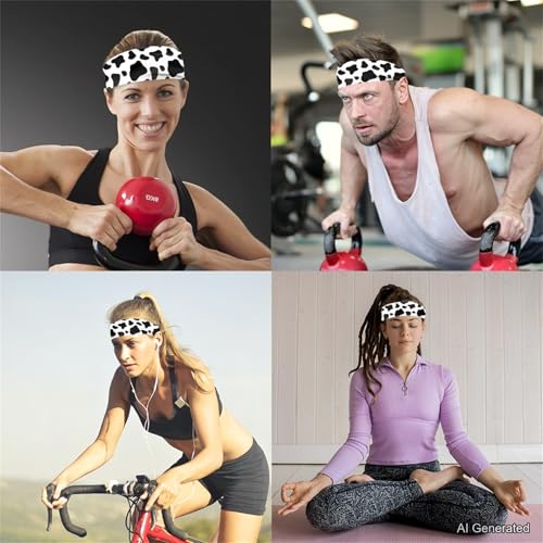 Women's Cow Print Sports Headbands - Lightweight Breathable Non-Slip Workout Sweatbands for Running & Yoga