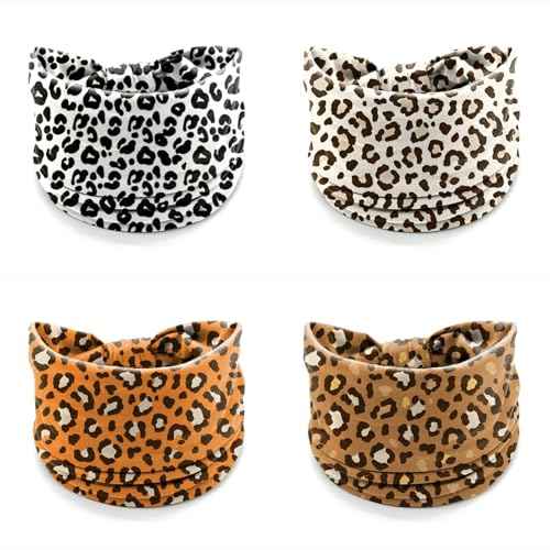 winthrop Leopard Print Headbands for Women ? 4 Pack Wide Stretchy Turban Hair Bands, Fashion Animal Print Head Wraps for Workout, Makeup, Casual & Street Style