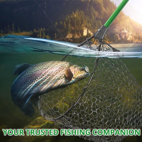 Telescoping Rubber Fishing Net with Handle - 20.3x16 Inch Hoop, L Size