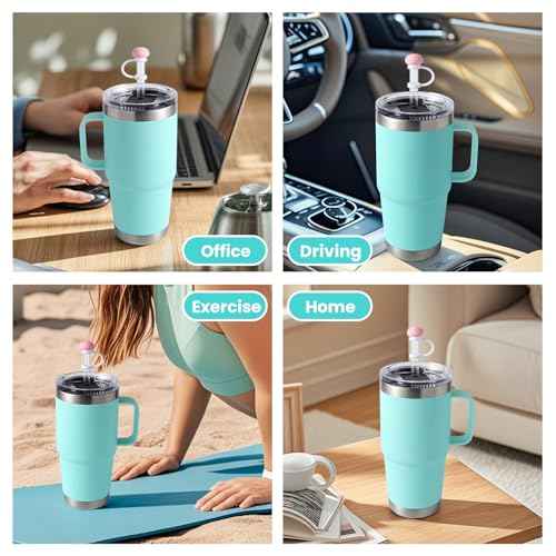 Silicone Straw Lid Accessories Set Compatible with YETI 30 oz Travel Mug, Convert Stronghold Lid to Straw Lid, Magnetic Slider Replacement, Including Straws, Spill Stoppers and Straw Covers