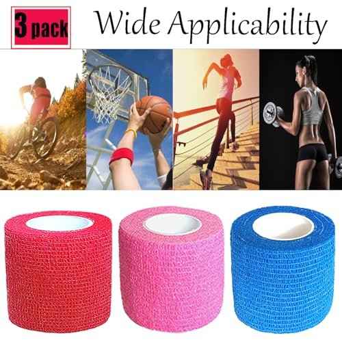 3 Pack 2 Inches Self Adhesive Bandage Wrap Vet Wrap for Pets, Stretch Self Adherent Tape Cohesive Wrap for Athletic, Sports, Wrist and Ankle(Multi Colors)