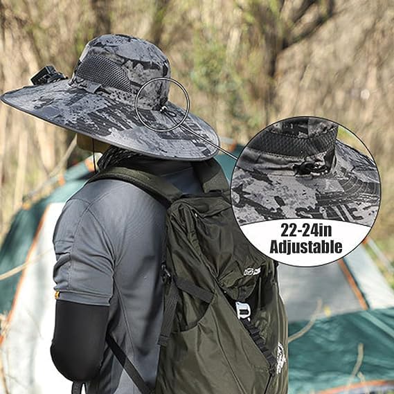 2025 New Wide Brim Solar Fan Hat, Hat with Fans Solar Power for Men Women Fishing Hat Solar & USB Charging