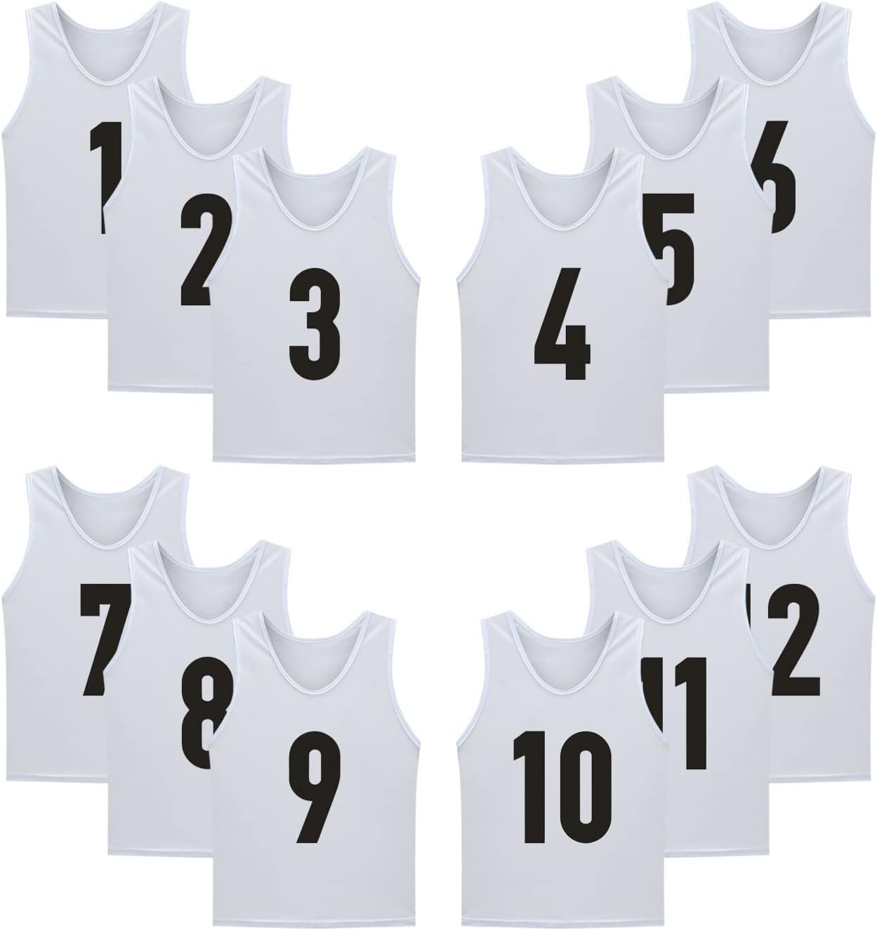 12 Pack(1-12) Numbered Jerseys/Soccer Bibs/Scrimmage Pinnies/Team Training Vest for Adult Youth Kids.