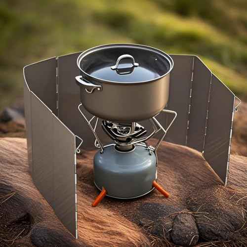 Outdoor Stove Windscreen Ultra light Aluminum foldable Camping Stove Windshield with Carrying bag for Butane Stoves Picnic (8 Plates)