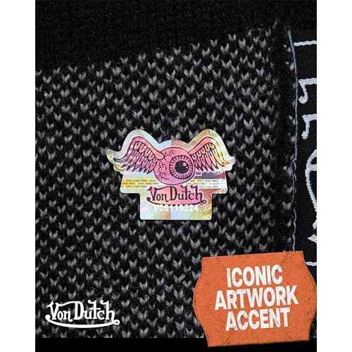 Von Dutch Womens Beanie Hat - Soft Cuffed Knitted Skull Cap Graphic Winter Beanie for Women with Embroidered Logo