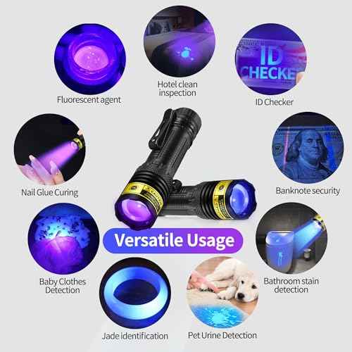 DARKDAWN UV Flashlight 365&395nm Black Light Mini USB Rechargeable Ultraviolet LED Blacklight Woods Lamp Powerful Fluorescent Portable Detector for Pet Urine Stains, Money, Resin Curing£¨2 Pack£©