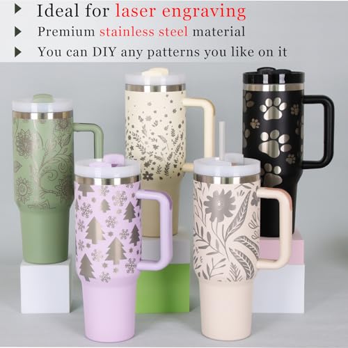 40 Oz Stainless Steel Tumbler with Handle Set - Cream, Purple, Green, Rose Quartz