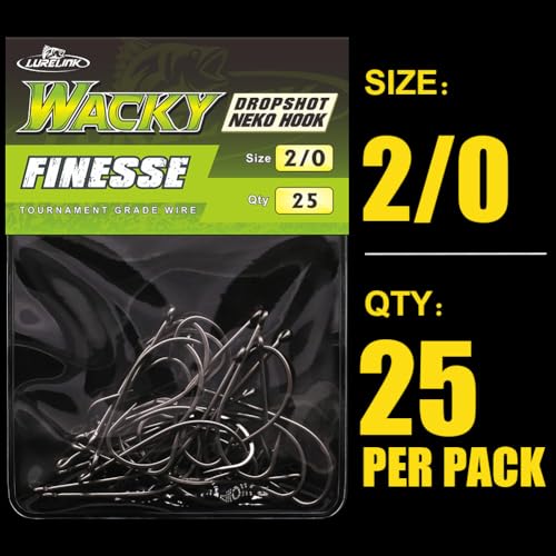Drop Shot Hooks for Bass Fishing 2/0 Pack of 25 - Wacky & Neko Rig Finesse Worms
