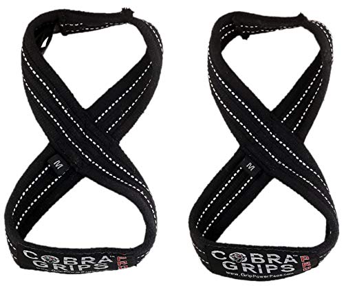Deadlift Straps Best Straps ON The Market Figure 8 Lifting Straps The #1 Choice for Power Lifters weightlifters workout Enthusiasts (70 cm Up to 8.0" Wrist Circumference, Black with White Strips)