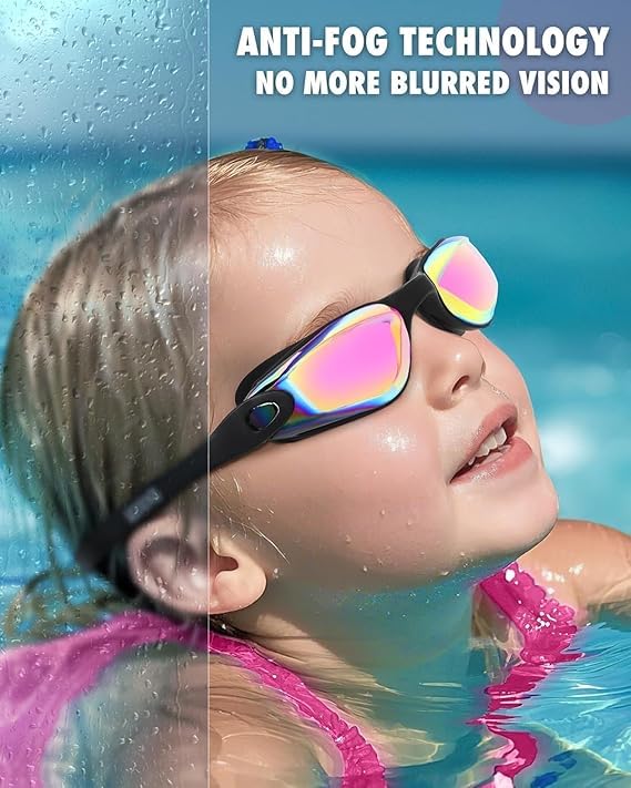 Kids Swim Goggles 3 Pack Anti-Fog Clear Vision Comfort Fit 3-14 Years Variation: Clear Black & Pink Purple & Blue