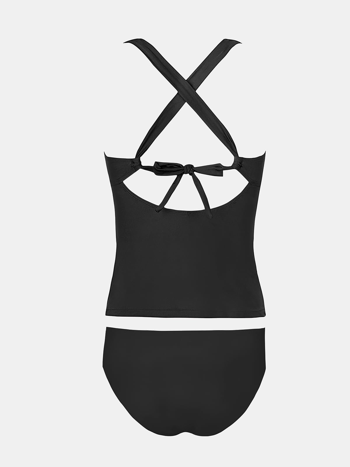 CUPSHE Women's Tankini Set Two Piece Swimsuit Mid Rise V Neck Crisscross Adjustable Straps Cutout Ruched, M Black