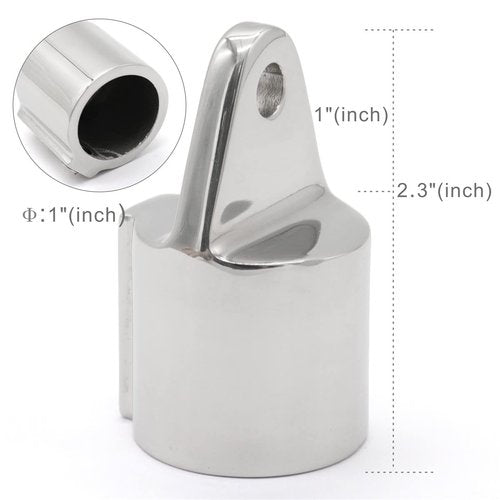 Marine Pair 316SS Heavy Duty Bimini Top Cap External Eye End Boat Fittings with Two Screws Hardware Fits 7/8" or 1" OD Round Tube (1" (25MM) 2PC)