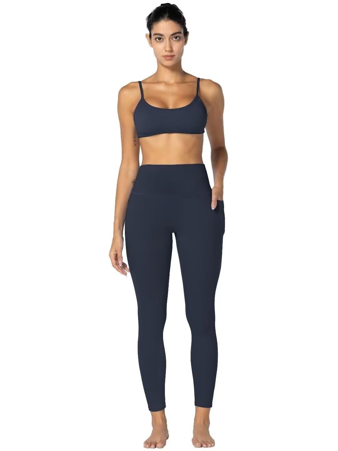 Sunzfly Hidden Butt Scrunch Workout Leggings with Pockets for Women, High Waisted Gym Yoga Pants with Tummy Control 25" Ash Blue Medium