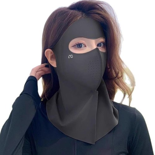 ZUKTCR Full face Sunscreen mask Side Bone Seamless Mask Head-Mounted Portable Outdoor Female Windproof (Black)