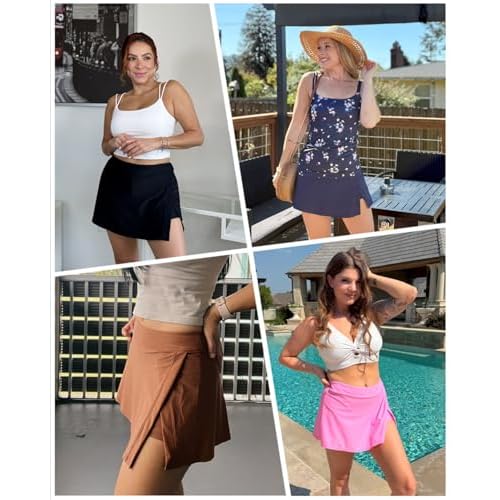 Womens Mid Rise Swim Skirt - Bathing Suit Skirt with Built-in Shorts Split Skort Swimsuit Bottoms Swimwear 2025