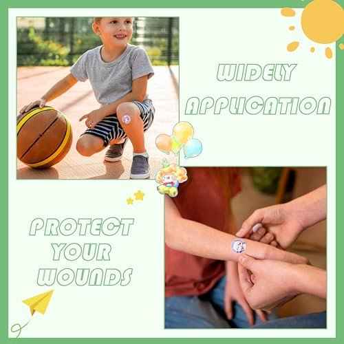 120 Pcs Kids Bandages, 10 Styles Cute Cartoon Adhesive Bandages Breathable Round Colorful Vaccination Bandage Adhesive Dot Kids Bandage for Minor Cuts, Scrapes, Wounds, 0,9 Inch