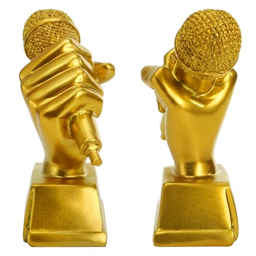 Tosnail 2-Pack Golden Microphone Trophy, Music Awards, Resin Best Singing Award Prize for Adult Karaoke Party Decorations, Singing Competitions