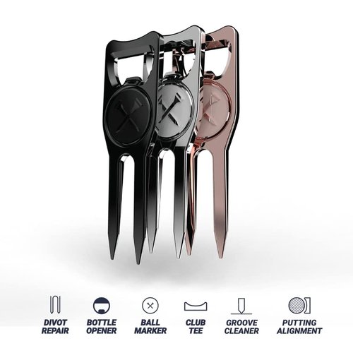 Blue Tees Golf 6-in-1 Premium Divot Tool & Ball Marker - Bottle Opener - Club Tee - Groove Cleaner - Putting Alignment - Designed to Be the Ultimate Tool for the Green – Silver
